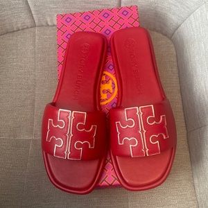 Tory Burch double T sport slide, nappa leather